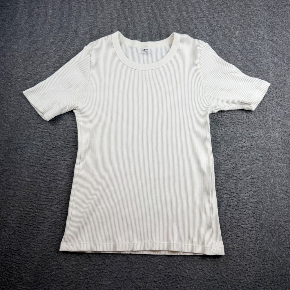 Uniqlo Ribbed Crew Neck T-Shirt Women's Small White Short Sleeve Basic Top